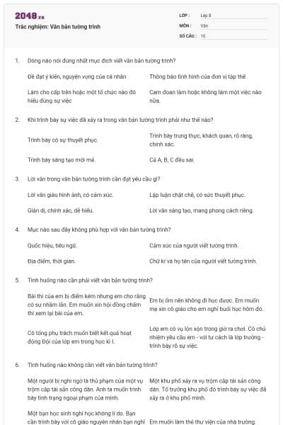 Trắc nghiệm: Văn bản tường trình