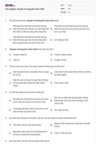 Trắc nghiệm: Chuyện cũ trong phủ chúa Trịnh