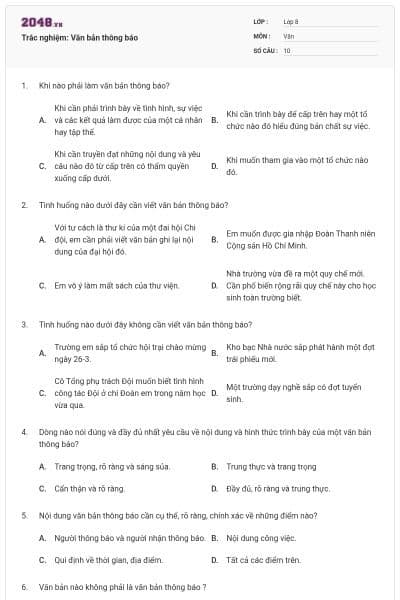 Trắc nghiệm: Văn bản thông báo