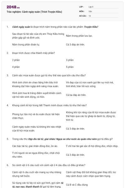 Trắc nghiệm: Cảnh ngày xuân (Trích Truyện Kiều)