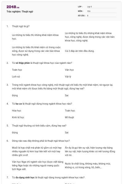 Trắc nghiệm: Thuật ngữ