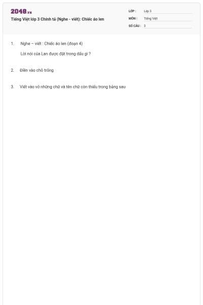 Tiếng Việt lớp 3 Chính tả (Nghe - viết): Chiếc áo len