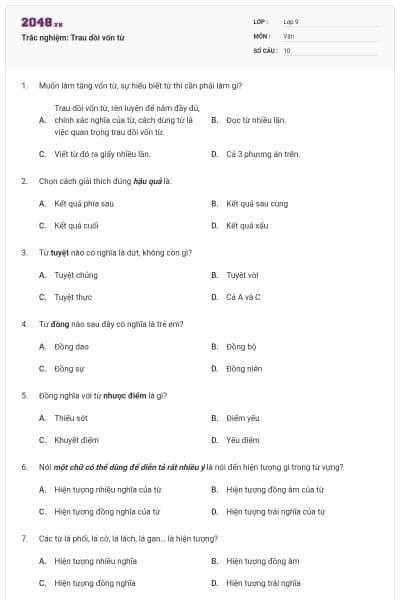 Trắc nghiệm: Trau dồi vốn từ