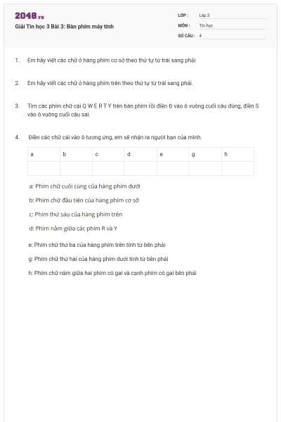 Giải Tin học 3 Bài 3: Bàn phím máy tính