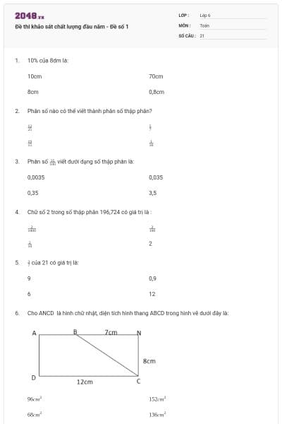 Đề thi khảo sát chất lượng đầu năm - Đề số 1