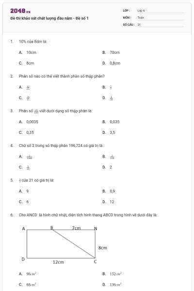 Đề thi khảo sát chất lượng đầu năm - Đề số 1