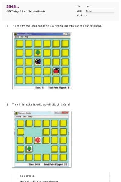 Giải Tin học 3 Bài 1: Trò chơi Blocks