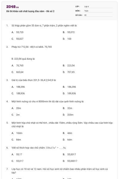 Đề thi khảo sát chất lượng đầu năm - Đề số 2