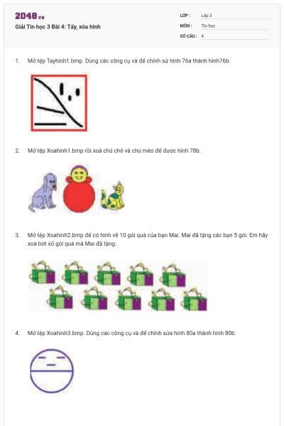 Giải Tin học 3 Bài 4: Tẩy, xóa hình