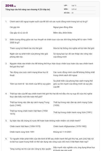 Tổng hợp câu hỏi nâng cao chương 4 (Có đáp án)