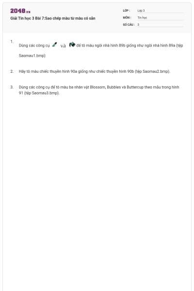 Giải Tin học 3 Bài 7:Sao chép màu từ màu có sẵn