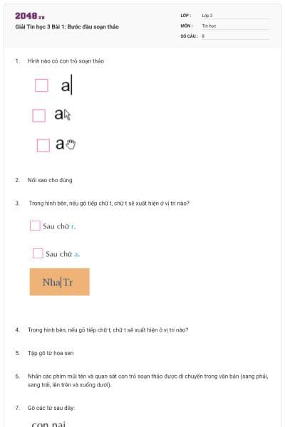 Giải Tin học 3 Bài 1: Bước đầu soạn thảo