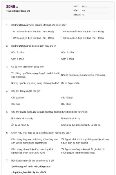 Trắc nghiệm: Đồng chí