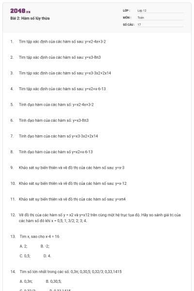 Bài 2: Hàm số lũy thừa