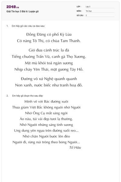 Giải Tin học 3 Bài 6: Luyện gõ