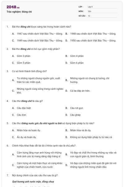 Trắc nghiệm: Đồng chí