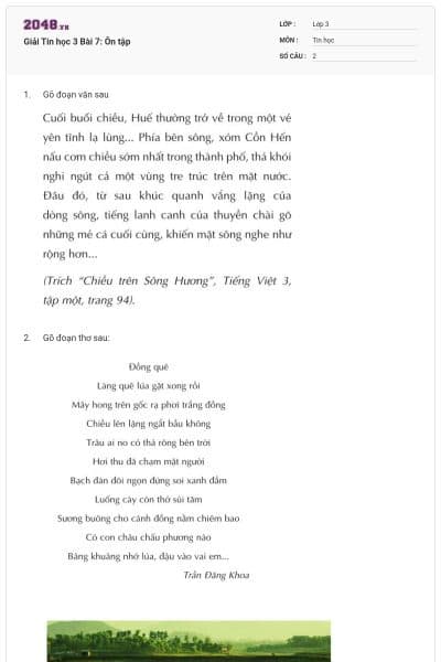 Giải Tin học 3 Bài 7: Ôn tập