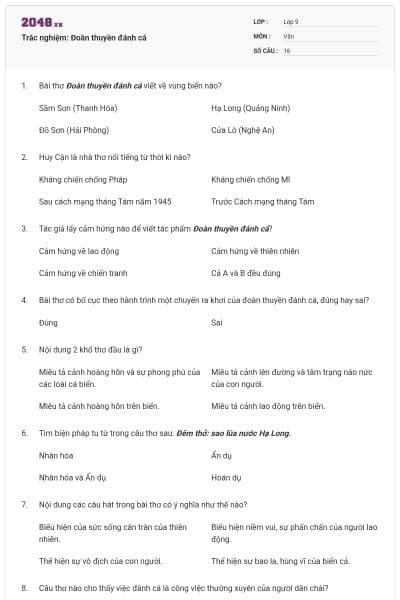 Trắc nghiệm: Đoàn thuyền đánh cá