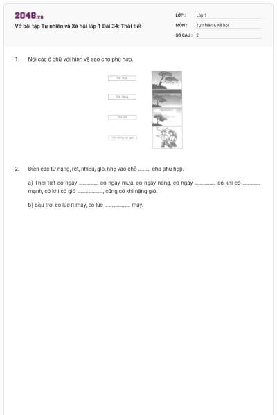 Vở bài tập Tự nhiên và Xã hội lớp 1 Bài 34: Thời tiết