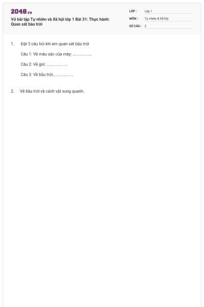 Vở bài tập Tự nhiên và Xã hội lớp 1 Bài 31: Thực hành: Quan sát bầu trời