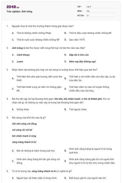 Trắc nghiệm: Ánh trăng