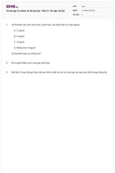 Vở bài tập Tự nhiên và Xã hội lớp 1 Bài 21: Ôn tập: Xã hội