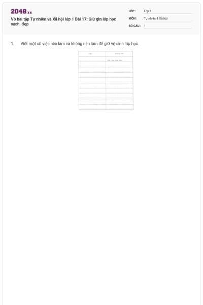 Vở bài tập Tự nhiên và Xã hội lớp 1 Bài 17: Giữ gìn lớp học sạch, đẹp