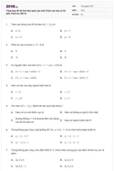 Tổng hợp đề thi thử thpt quốc gia môn Toán cực hay có lời giải, chọn lọc (Đề 6)