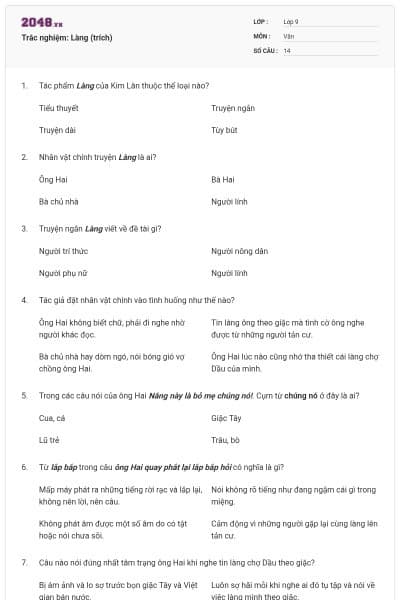 Trắc nghiệm: Làng (trích)