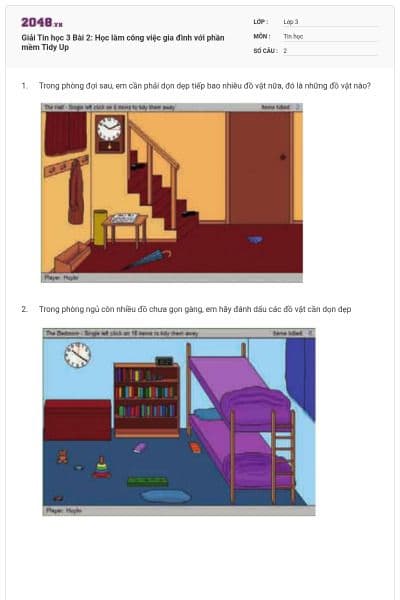 Giải Tin học 3 Bài 2: Học làm công việc gia đình với phần mềm Tidy Up