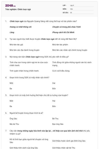 Trắc nghiệm: Chiếc lược ngà