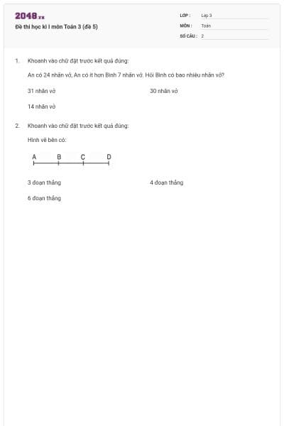 Đề thi học kì I môn Toán 3 (đề 5)