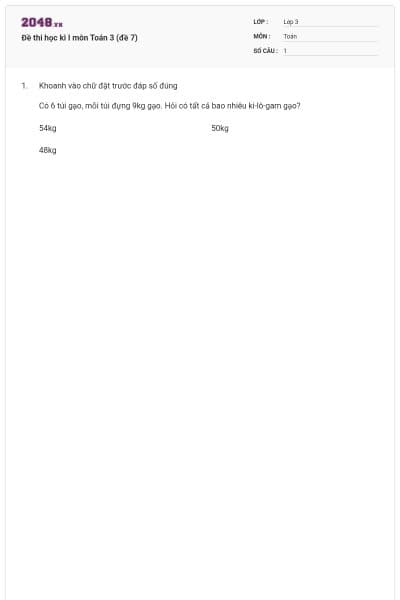 Đề thi học kì I môn Toán 3 (đề 7)