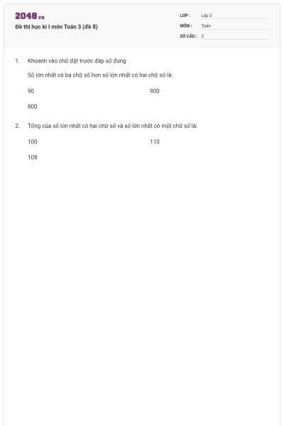 Đề thi học kì I môn Toán 3 (đề 8)