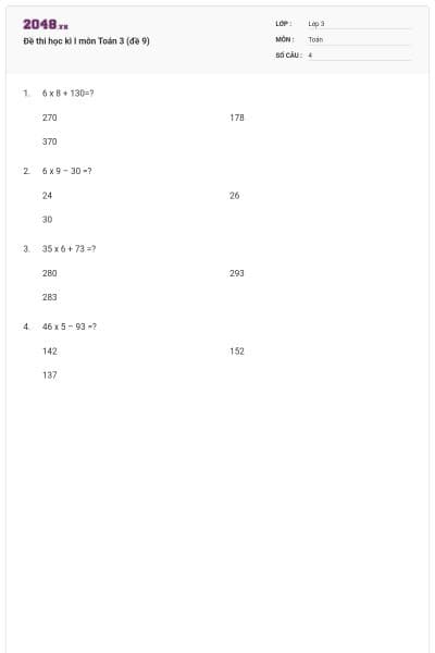 Đề thi học kì I môn Toán 3 (đề 9)
