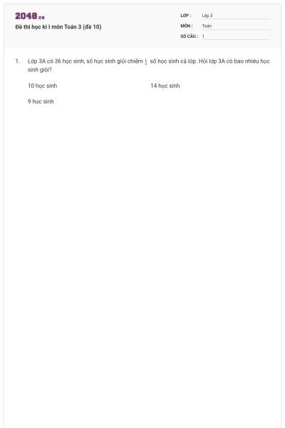 Đề thi học kì I môn Toán 3 (đề 10)