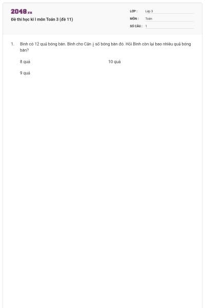 Đề thi học kì I môn Toán 3 (đề 11)