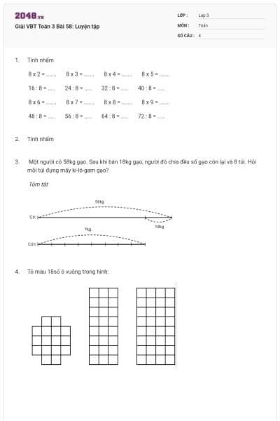 Giải VBT Toán 3 Bài 58: Luyện tập