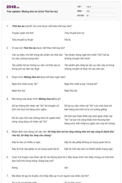 Trắc nghiệm: Những đứa trẻ (trích Thời thơ ấu)