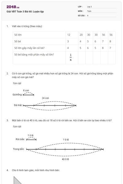 Giải VBT Toán 3 Bài 60: Luyện tập