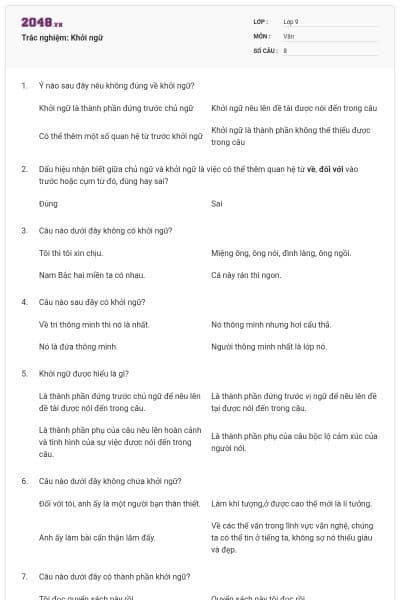 Trắc nghiệm: Khởi ngữ