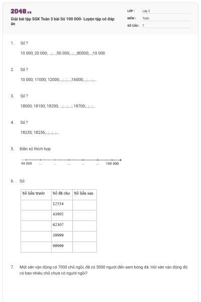 Giải bài tập SGK Toán 3 bài Số 100 000- Luyện tập có đáp án