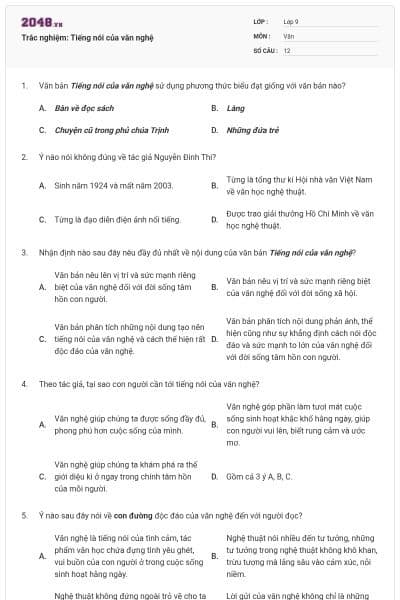 Trắc nghiệm: Tiếng nói của văn nghệ