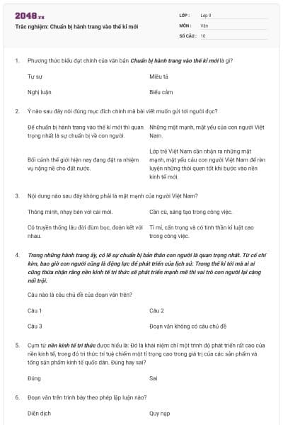 Trắc nghiệm: Chuẩn bị hành trang vào thế kỉ mới