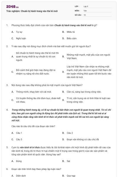 Trắc nghiệm: Chuẩn bị hành trang vào thế kỉ mới