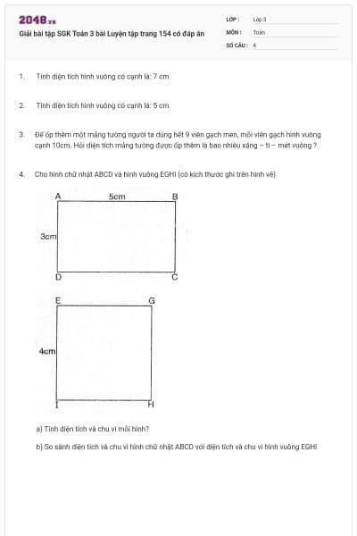 Giải bài tập SGK Toán 3 bài Luyện tập trang 154 có đáp án