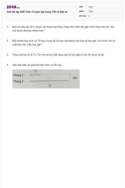 Giải bài tập SGK Toán 4 Luyện tập trang 149 có đáp án