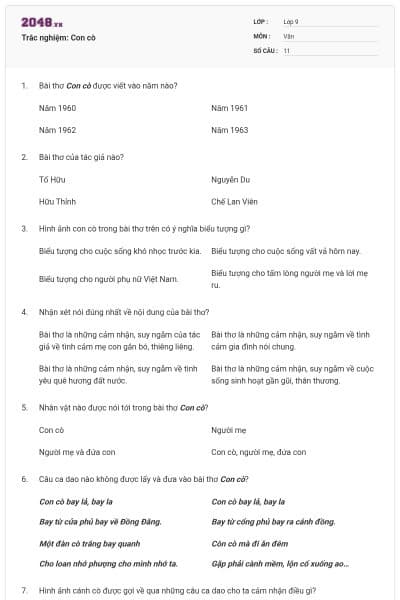 Trắc nghiệm: Con cò