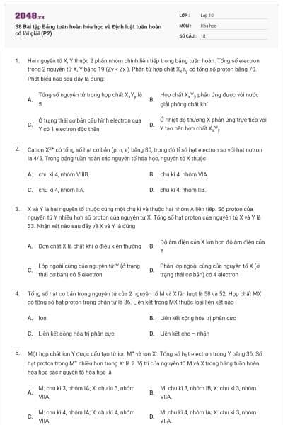38 Bài tập Bảng tuần hoàn hóa học và Định luật tuần hoàn có lời giải (P2)