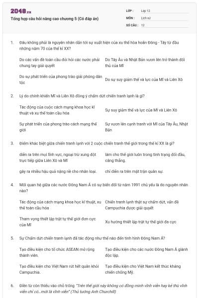 Tổng hợp câu hỏi nâng cao chương 5 (Có đáp án)